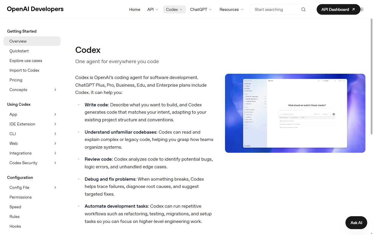 Web oficial de Codex de OpenAI