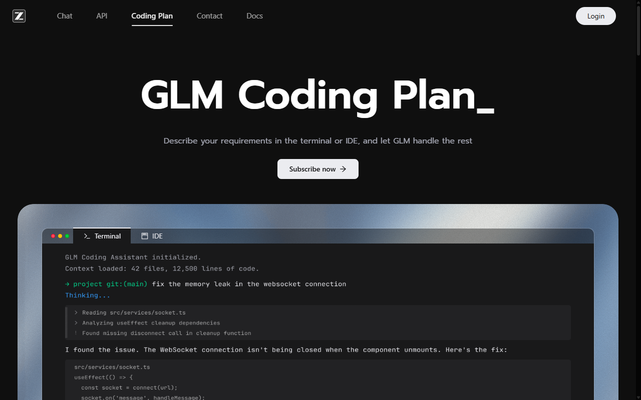 Web oficial del GLM Coding Plan de Z.ai